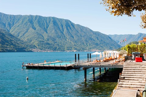 Framed Sundeck and floating pool at Grand Hotel, Tremezzo, Lake Como, Lombardy, Italy Print