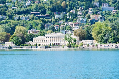 Framed Buildings on a hill, Villa Olmo, Lake Como, Lombardy, Italy Print