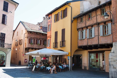 Framed People at sidewalk cafe, Piazza San Fedele, Como, Lombardy, Italy Print