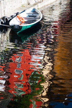 Framed Houses and boat reflected in Lake Como, Varenna, Lombardy, Italy Print