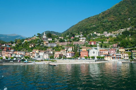 Framed Building in a town at the waterfront, Argeno, Lake Como, Lombardy, Italy Print