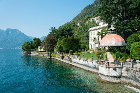 Framed Home along a lake, Lake Como, Sala Comacina, Lombardy, Italy Print