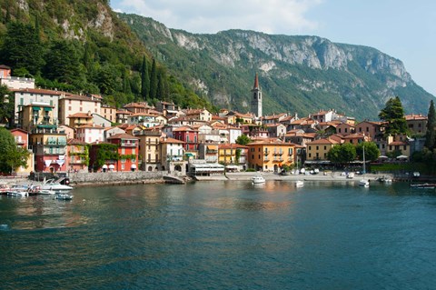 Framed Buildings in a Town at the Waterfront, Varenna, Lake Como, Lombardy, Italy Print
