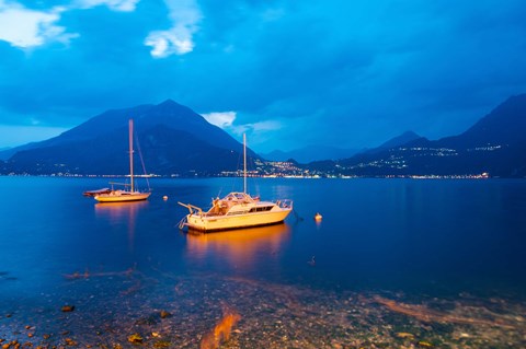 Framed Boats anchored in the Lake Como, Varenna, Lombardy, Italy Print