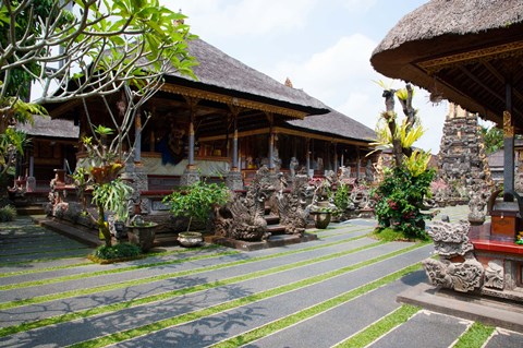 Framed Inner grounds of the 1950&#39;s Pura Taman Saraswati temple, Ubud, Bali, Indonesia Print