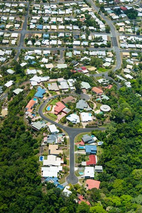 Framed Exclusive houses on hilltop cul-de-sac, Toogood Road, Bayview Heights, Cairns, Queensland, Australia Print