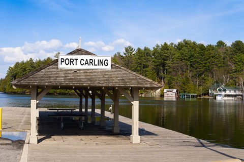 Framed Town dock and cottages at Port Carling, Ontario, Canada Print