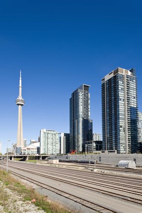 Framed Skyscrapers and Railway yard with CN Tower in the background, Toronto, Ontario, Canada 2013 Print