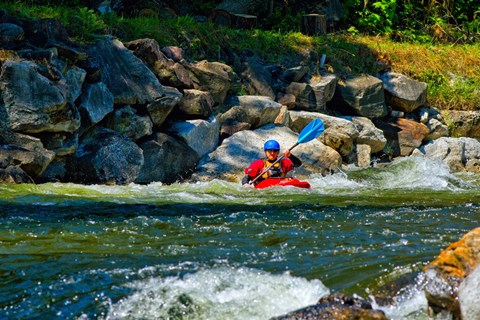 Framed Man kayaking in rapid water, Ontario, Canada Print