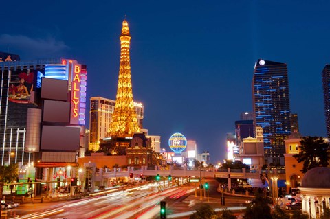 Framed Casinos along the Las Vegas Boulevard at night, Las Vegas, Nevada, USA 2013 Print