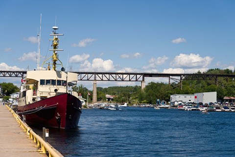 Framed Ship at a harbor, Parry Sound Harbor, Parry Sound, Ontario, Canada Print