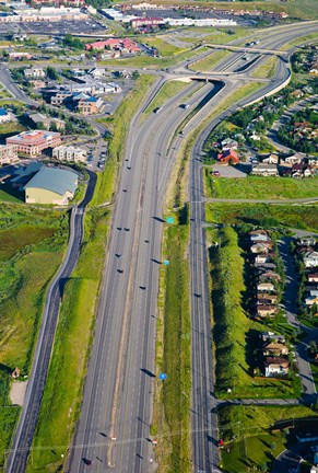 Framed Aerial view of a highway passing through a town, Interstate 80, Park City, Utah, USA Print