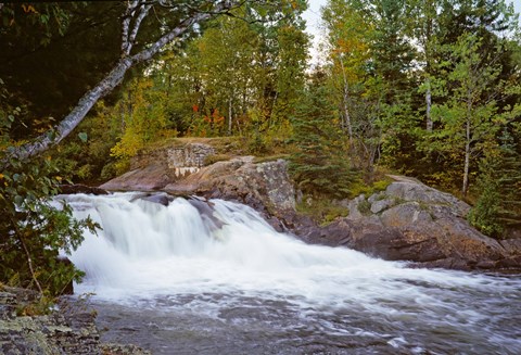 Framed Waterfall in a forest, Oxtongue River, Algonquin Provincial Park, Ontario, Canada Print