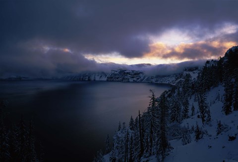 Framed Crater Lake at sunrise, South Rim, Crater Lake National Park, Oregon, USA Print