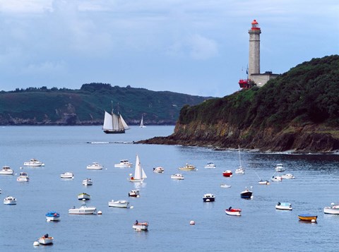 Framed Boats and lighthouse at Phare Du Portzic, Goulet De Brest, Finistere, Brittany, France Print