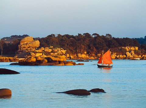 Framed Traditional sailing boat in an ocean, Cotes-d&#39;Armor, Brittany, France Print