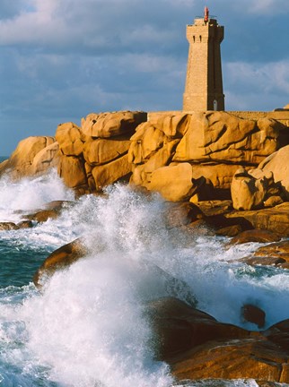 Framed Ploumanac&#39;h Lighthouse, Pink Granite Coast, Perros-Guirec, Cotes-d&#39;Armor, Brittany, France Print