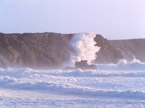 Framed Waves crashing on the coast, Pointe De Pen-Hir, Camaret-Sur-Mer, Finistere, Brittany, France Print
