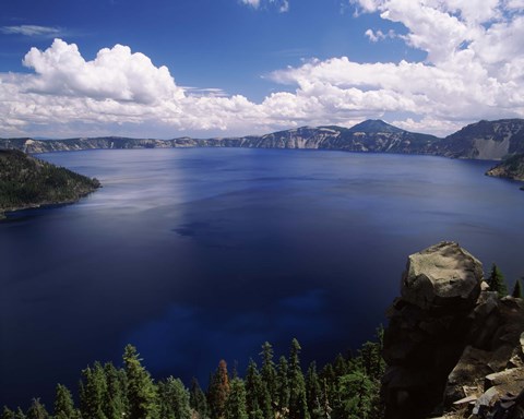 Framed Summer thunderstorms over Crater Lake, Crater Lake National Park, Oregon, USA Print
