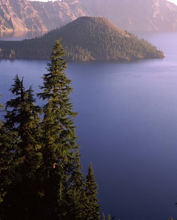 Framed Wizard Island from Rim Village in the Crater Lake, Crater Lake National Park, Oregon, USA Print