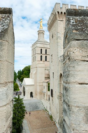 Framed Church in a city, Cathedrale Notre-Dame des Doms d&#39;Avignon, Palais des Papes, Provence-Alpes-Cote d&#39;Azur, France Print