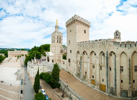Framed Buildings in a city, Cathedrale Notre-Dame des Doms d&#39;Avignon, Palais des Papes, Provence-Alpes-Cote d&#39;Azur, France Print
