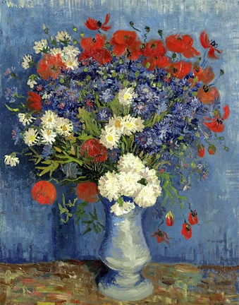 Framed Still Life: Vase with Cornflowers and Poppies, 1887 Print