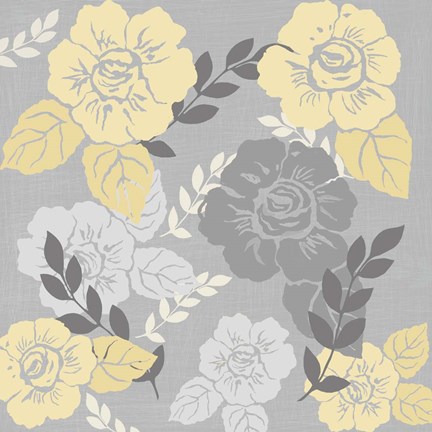 Framed Yellow Roses on Grey I Print