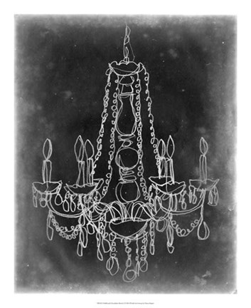 Framed Chalkboard Chandelier Sketch I Print