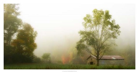 Framed Fog at the Farm Print