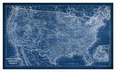 Framed US Map Blueprint Print