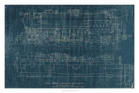 Framed Train Blueprint I Print