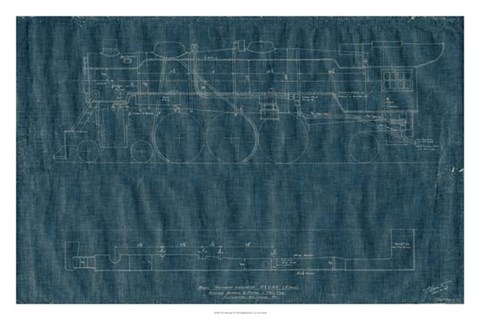 Framed Train Blueprint II Print