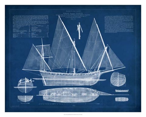 Framed Antique Ship Blueprint III Print