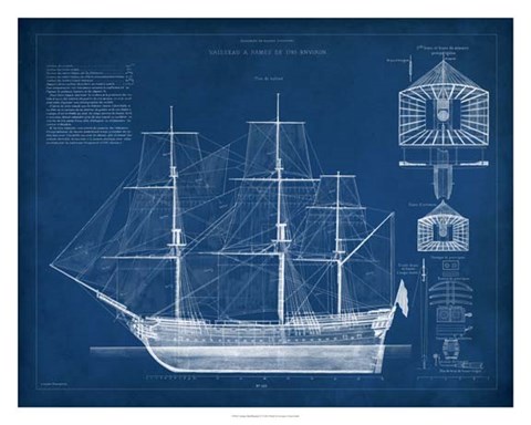Framed Antique Ship Blueprint IV Print