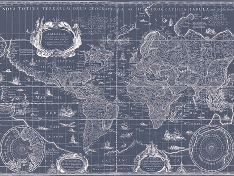 Framed Blueprint World Map Print