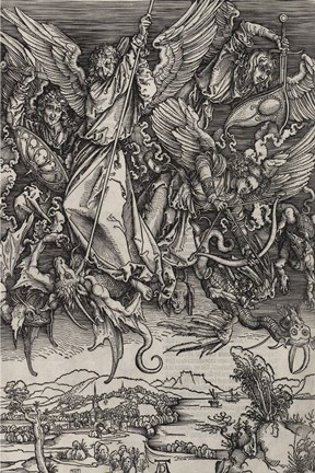 Framed St. Michael Fighting the Dragon by Albrecht Durer, 1498 Print
