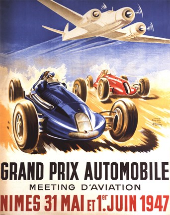 Framed Grand Prix Automobile Nimes Print