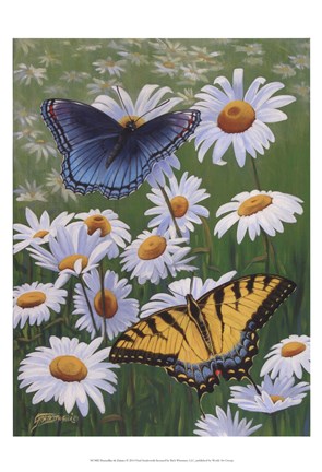 Framed Butterflies &amp; Daisies Print