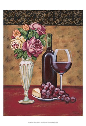 Framed Vintage Flowers &amp; Wine I Print