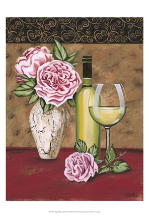 Framed Vintage Flowers &amp; Wine II Print