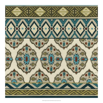 Framed Turquoise Textile I Print