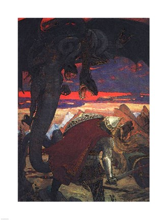 Framed Dobryni Nikiticha with Seven-Headed Serpent Dragon Print