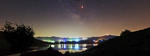 Framed Lunar eclipse and Milky Way above Taleqan Lake, Iran Print