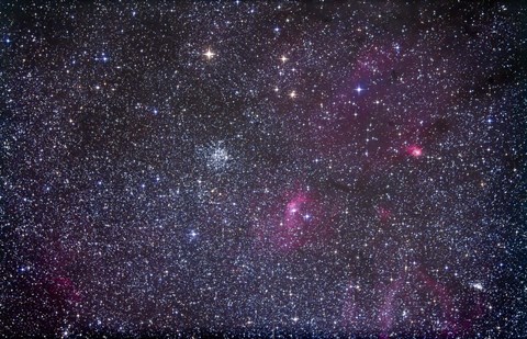 Framed Open cluster Messier 52 and the Bubble Nebula in the constellation Cassiopeia Print