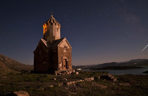 Framed Starry night sky above Dzordza church, Iran Print