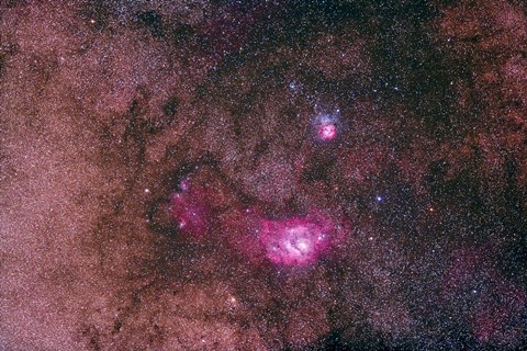 Framed Lagoon Nebula and Trifid Nebula in the constellation Sagittarius Print