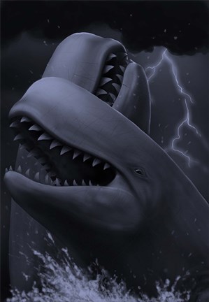 Framed Two male livyatan whales fighting for the right to mate Print