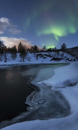 Framed Aurora Borealis over Tennevik River, Troms, Norway Print
