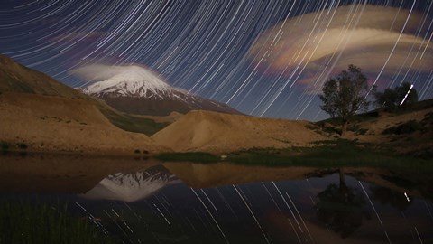 Framed Star trails above Mount Damavand, Iran Print